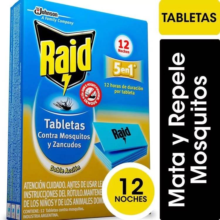 Tabletas Raid Insecticidas Repelentes 12h de duración x12u